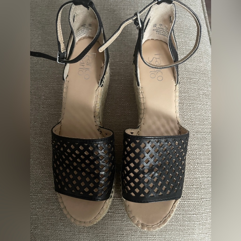 Franco Sarto Leather Woven Espadrille Wedges
